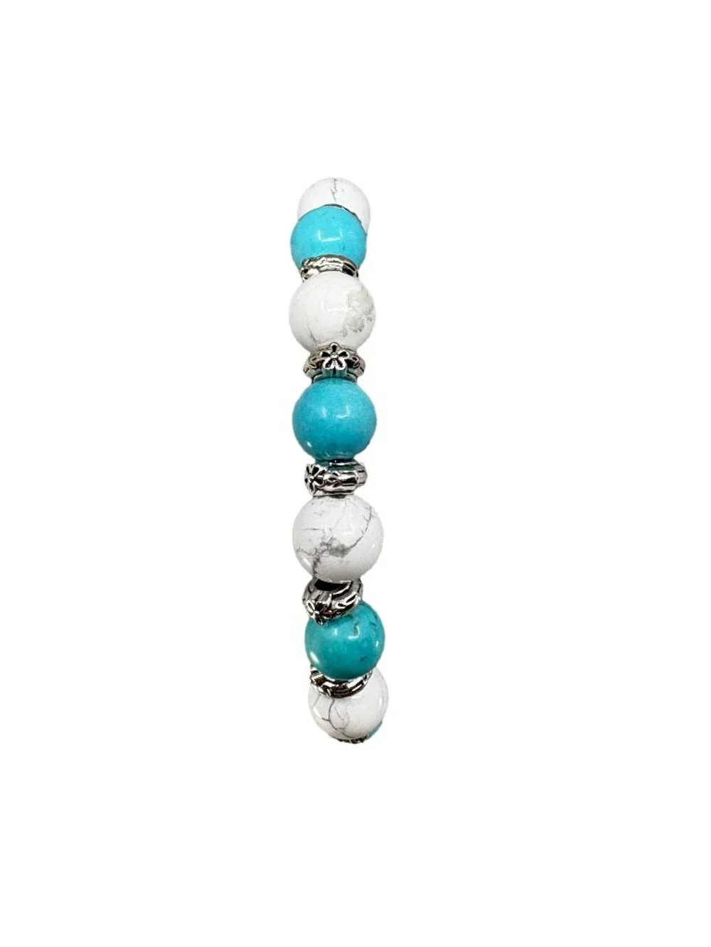 8mm Natural Blue Turquoise White Howlite Stone Stretch Beaded Bracelet Silver